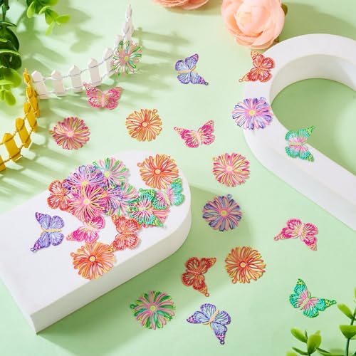 Spritewelry 32Pcs Stainless Steel Pendants Colorful Flower Butterfly Filigree Charms Hollow Metal Embellishments Hanging Ornaments for Jewelry Making - Image 4