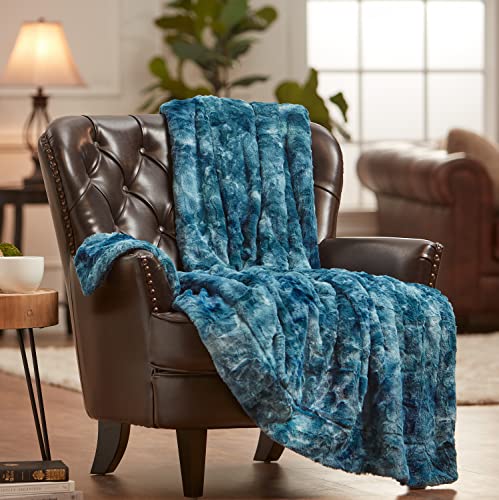 Chanasya Wolf Faux Fur Throw Blanket - Soft, Fuzzy Sherpa & Minky Throw Blanket - For Bed Or Couch - 50" X 65” - Blue #TOP1