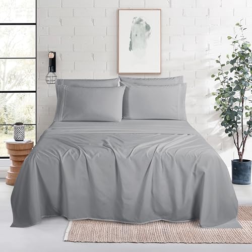 Image of Mocassi Luxury 6-Piece Sheet Set, Ultra Soft 1800 Premium Hotel Quality Microfiber Sheet Set, Fits Mattresses Up to 18 to 24 Inches Extra Deep Pocket - Breathable and Secure Fit, Cal King, Silver