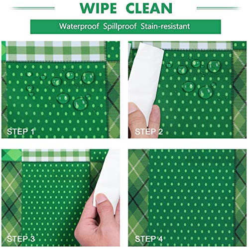 St. Patrick’s Day Tablecloth, Green Lucky Shamrock Table Cloth, Buffalo Plaid Checkered Tablecloths, Four Leaf Clovers Waterproof Tablecloth Rectangle for Dinner Party Decoration, 60 x 84 inch