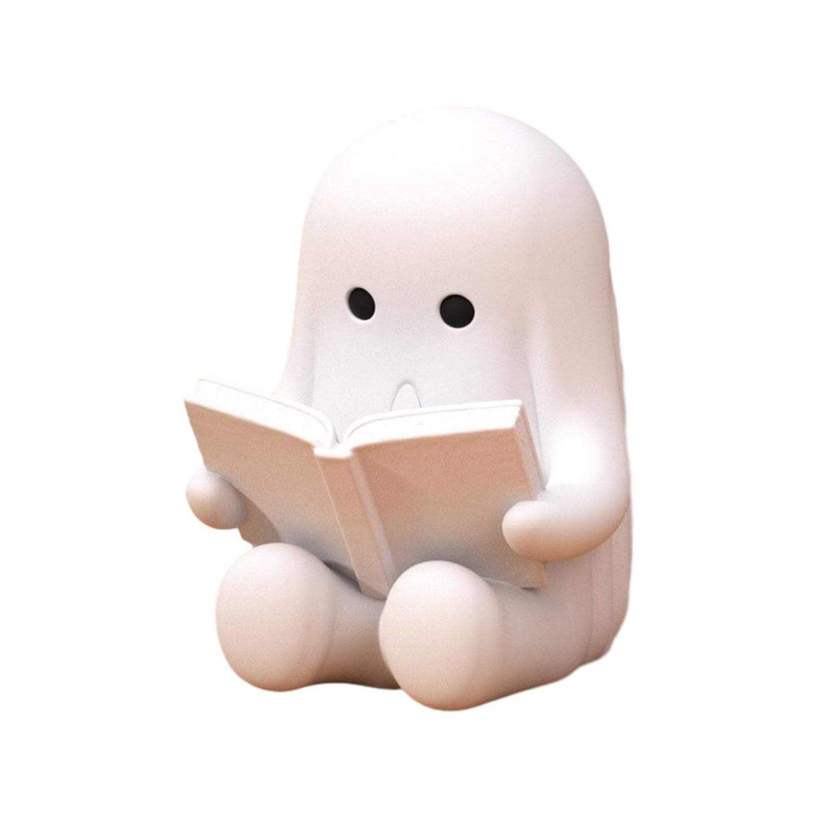 pidodou 3D Printed Cute Sitting Ghost Reading Book Figurine, Mini Halloween Statue Decor for Desk Bookshelf Indoor Home White Onesize