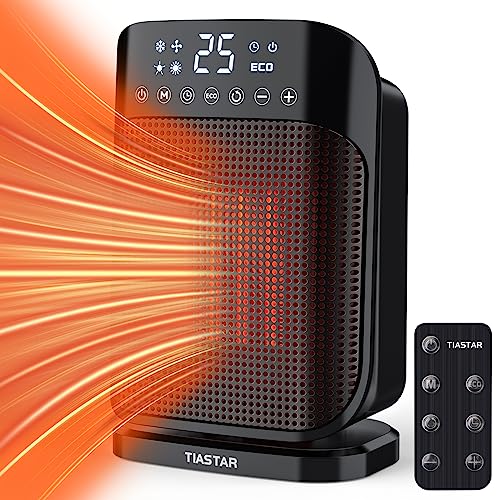 Tiastar Calentador de Baño con Mando a distancia, 1800W/900W Ventilador Calefactor Cerámico, Ahorro de Energía, 75 ° Oscilación, 5 Modos, Temporizador 24h, Aire forzado.