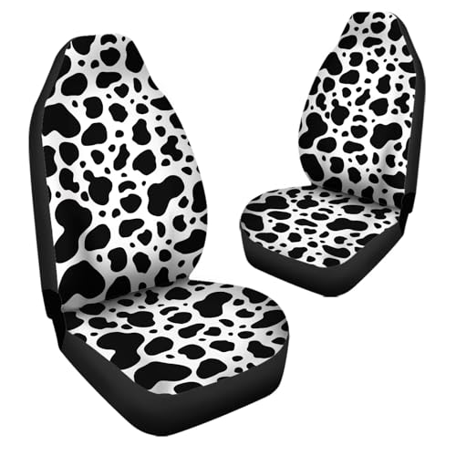 Image of 2pcs Waterproof Durable Car Seat Cover, Black & White Cow Pirnt Auto Front Seats Protector for Men Women Fit SUV Truck Sedans