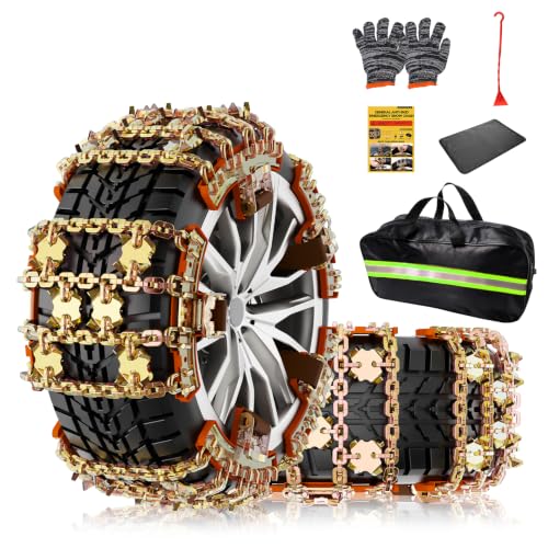 KYX Upgrade Alloy Steel Tire Chains for Car/SUV/Pickup Truks, Adjustable Universal Emergency Snow Chains for Pickup Trucks and Off-road SUV Car Tires 235 245 255 265 275 285 - Set of 6, Alloy Steel