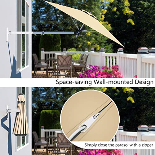 Tangkula 8 Ft Wall Mounted Patio Umbrella, Outdoor Wall Umbrella With Adjustable Pole, Tilting Sunshade Umbrella With Wind Vent, Ideal For Garden Balcony Yard (Beige) #TOP4