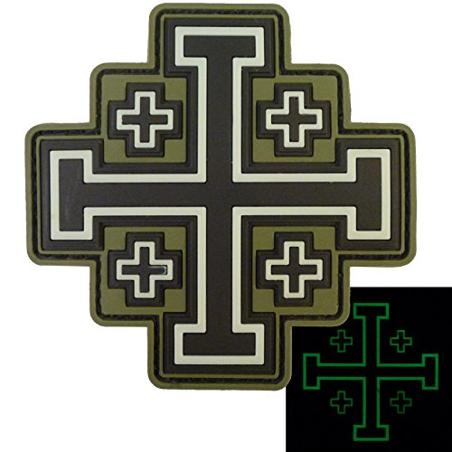 LEGEEON Glow Dark Olive Drab OD Order Holy Sepulchre Jerusalem Cross Crusaders Morale Touch Fastener Patch