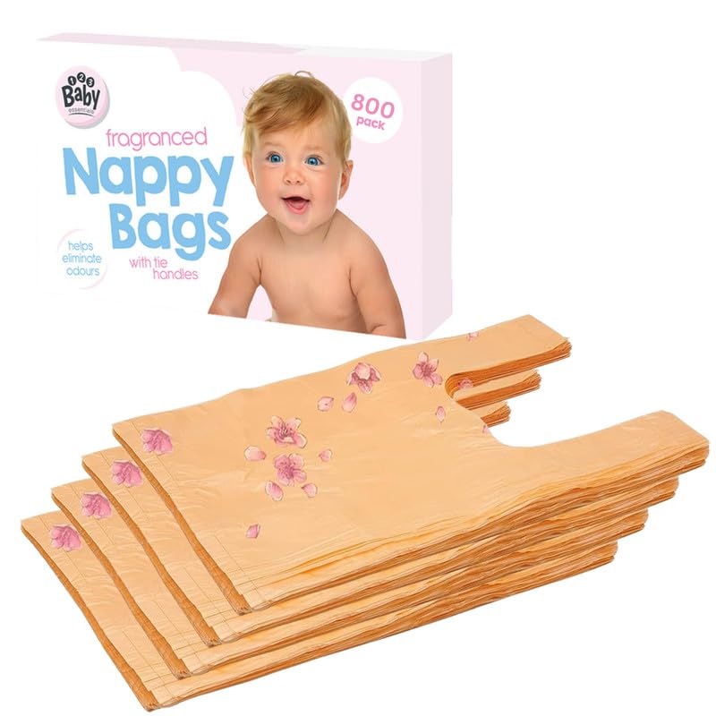 800Pcs Fragranced Nappy Bags, Nappy Sacks, Disposable Tie Handle Nappy Bags, Scented Hygienic Nappy Bins, Strong and Leak Poof, Odor Blocking Sanitary Product Size-31cm
