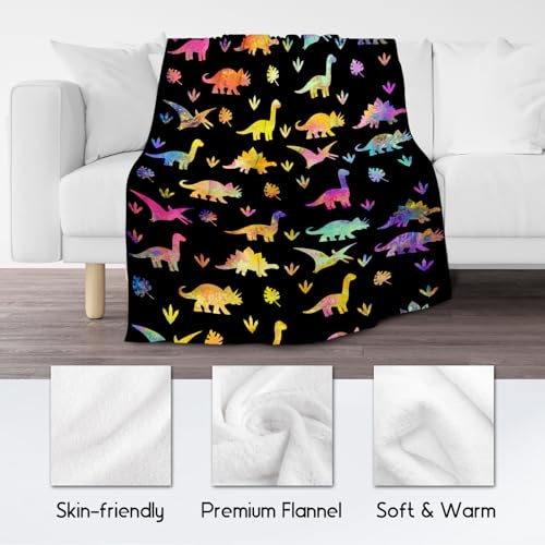 Dinosaur Blanket - 50x60 Inches Cute Throw for Boys - Black Soft Fuzzy Blankets for Couch & Office