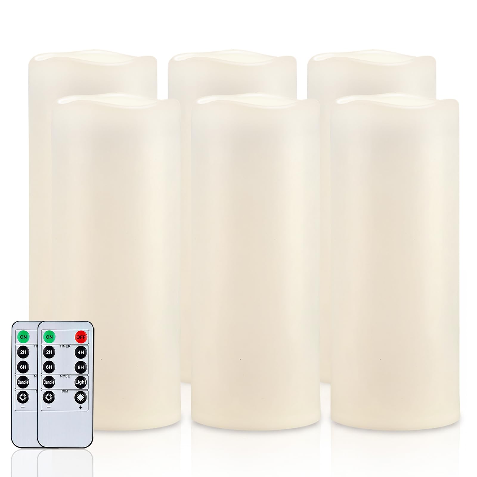 Homemory 4x10 Waterproof Flameless Candles, Remote Timer, White, Set of 6