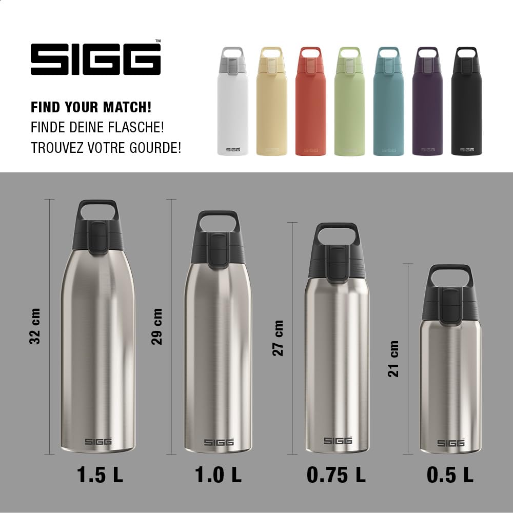 SIGG - Botella térmica con aislamiento - Termo Shield Therm One Brushed - Bebidas carbonatadas - A prueba de fugas - Apto para lavavajillas - Sin BPA - 90% acero inoxidable reciclado - Plata - 0,75L