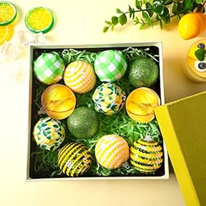 12 Pcs Summer Lemon Tree Ornament Yellow Green Summer Decortion Lemon Ball Hanging Ornament for Small Tree
