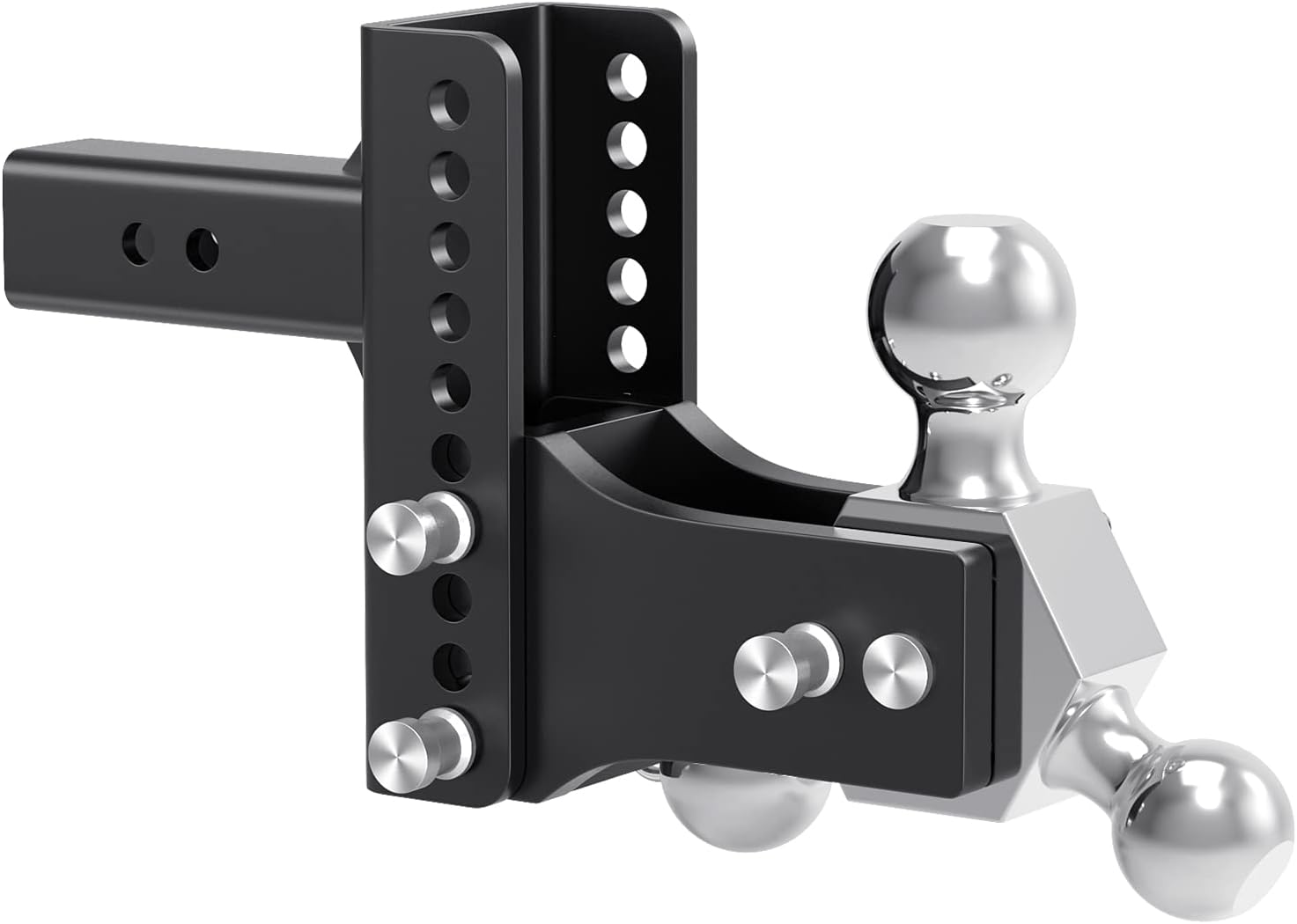 TangMiGe Adjustable Trailer Hitch Ball Mount, Tri-Ball (1-7/8", 2", 2-5/16"), Fits 2" 2 inch Receiver, 6" 6 inch Drop & Rise, Tow & Stow Hitches (2" Receiver 6" Drop)