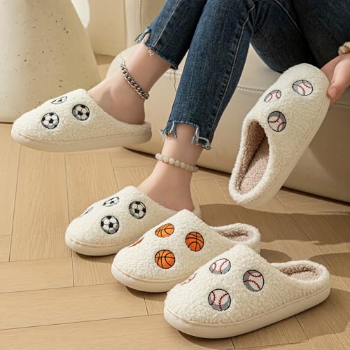 Image of Womens Mens House Slippers Retro Comfy Warm Plush Slip on Fluffy Memory Foam Home Sippers for Winter Indoor Outdoor