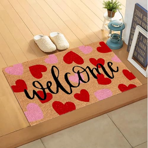 Tapete de entrada JarThenaAMCS corazón rojo y rosa 16.5x29 pulg miniatura 4