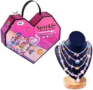DIY Sparkle Jewelry Making Kit for Kids, Heart-Shaped Box with Beads and Accessories, 1388 Pieces