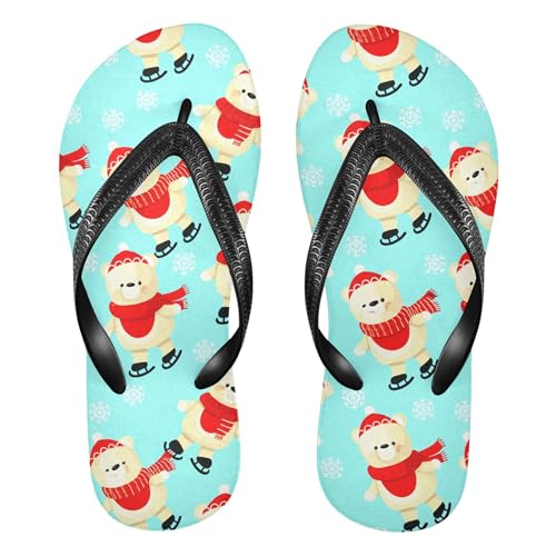 Burbuja Cartoon Bears Ice Skating Flip Flops for Women Men, Soft Thong Sandals Rubber Slippers for Pool Beach Essentials