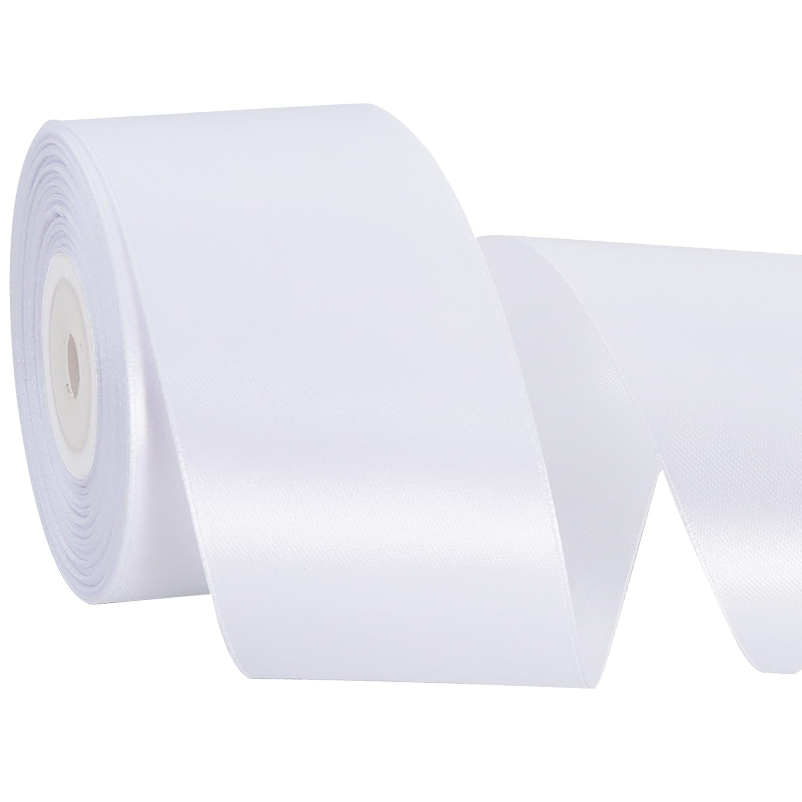 TONIFUL2 Inch x 25 Yards Wide White Satin Ribbon Solid Fabric Ribbon for Gift Wrapping Crafts Chair Sash Eternal Flower Invitation Cards Hair Bows Sewing Party Wedding Decoration