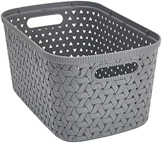 Store & Order Stackable Small Storage Basket x5, Decorative Plastic Box, Multi-Functional Boxes for around the home, Perfect Organiser Baskets for Kitchen or Bathroom Cupboard, White Rattan 6.7L