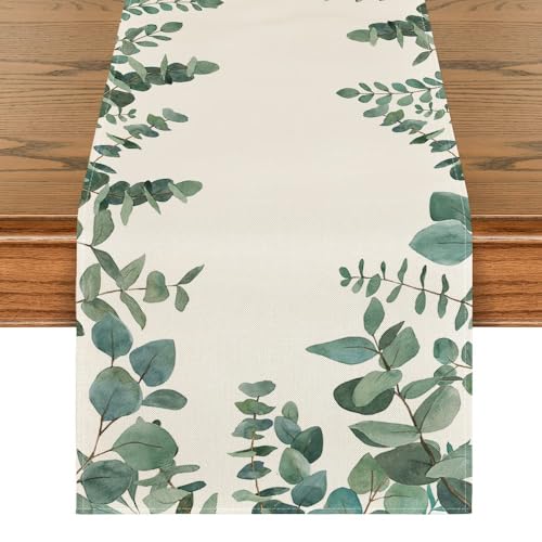 Artoid Mode Eucalyptus Leaves Summer Table Runner, Seasonal Spring Kitchen Dining Table Decoration for Home Party Decor 40x180 cm, Green