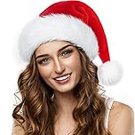 benpen Santa Hat for Adults Christmas Hats, Luxury Unisex Father Christmas Hats Plush Xmas Santa Claus Hat, Velvet Comfy Classic Santa Outfit for New Year Festive Party