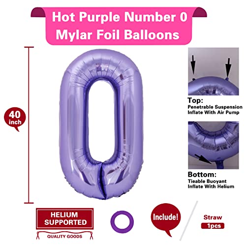 40 Inch Giant Purple Number 0 Balloon, Helium Mylar Foil Number Balloons For Birthday Party, Birthday Decorations For Kids, Anniversary Party Decorations Supplies (Purple Number 0) #TOP1