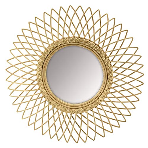 Miroir Soleil rotin AUBRY GASPARD décoration murale vintage miroir rond en fibre naturelle
