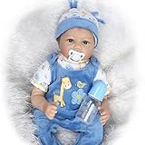 Real Life Baby Doll Lifelike Reborn Baby Boy Doll 22 Inch Blue Outfit Soft Silicone Babies Dolls