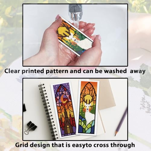 Image of ACRNIGHEET 6PCS Cross Stitch Kits Stamped Cross Stitch Bookmark Kit for Beginner Adults Window View DIY Embroidery Bookmark Kit Needlepoint Kits with Instructions Book Lovers Craft Gift 8.5''x3'' 11CT