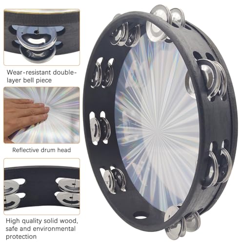 image for 2 pcs 10 inch Radiant Tambourine, DaKuan Tambourines for Adults and Ta