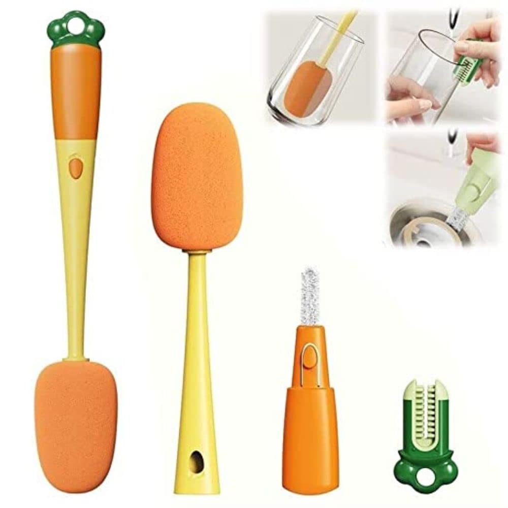 FreshDcart FDCA584 3in1 Multifunctional Cup Brush Cleaning Brush in Carrot Shape Sponge Brush
