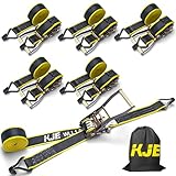 KJE Ratchet Straps Heavy Duty(6 Pack), 2' x 15' Black Ratchet Strap 5,500 Lbs Max Break Strength, Tie Down Ratcheting with J-Hook, Cargo Straps for Truck, Trailer, Moving Appliances