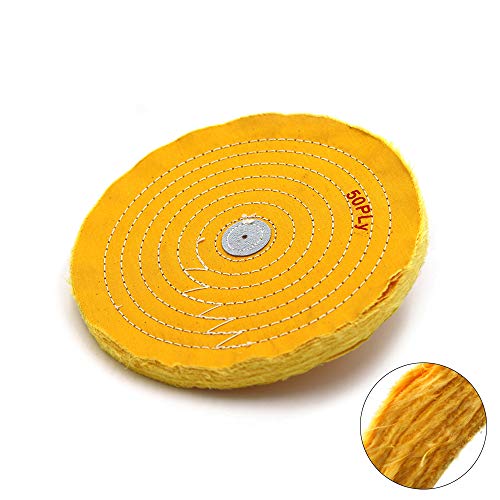 12 Inch Cloth Buffing Polishing wheel with 2/5 Inch Arbor for Bench Grinder Buffer Tool, Yellow, 50 Ply