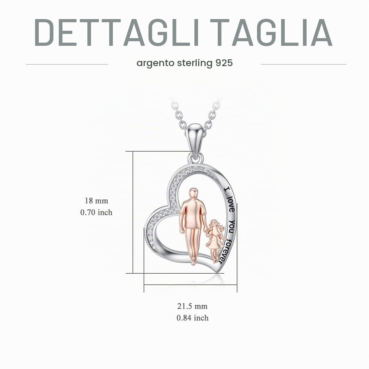 Collana/bracciale padre figlia in argento sterling S925 Collana con ciondolo cuore amore padre figlia gioielli regali per donne ragazze