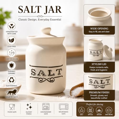 Image of D'Maiolica Ceramic Pickle Kitchen Jars in 1000ml | HandCrafted 1 kg Achaar Martban Barni | Ceramic Storage Containers | Jars for Achar, Spices, Salt (set of 2) (Classic Salt Snow)