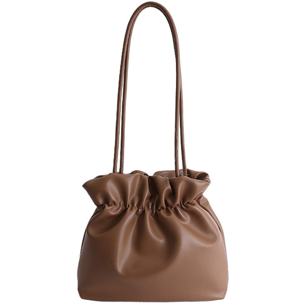 Sac bandoulière Y2K femme plissé : sac seau à cordon sous le bras en cuir