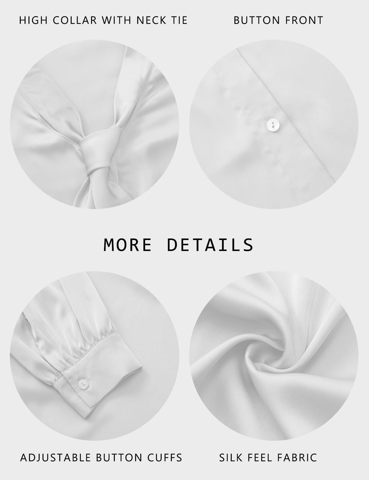 Tapata Femmes Chemise Satin Chemise en Soie Bow Neck Bouton Down Jacket Robe à Manches Longues Business Top Elegant