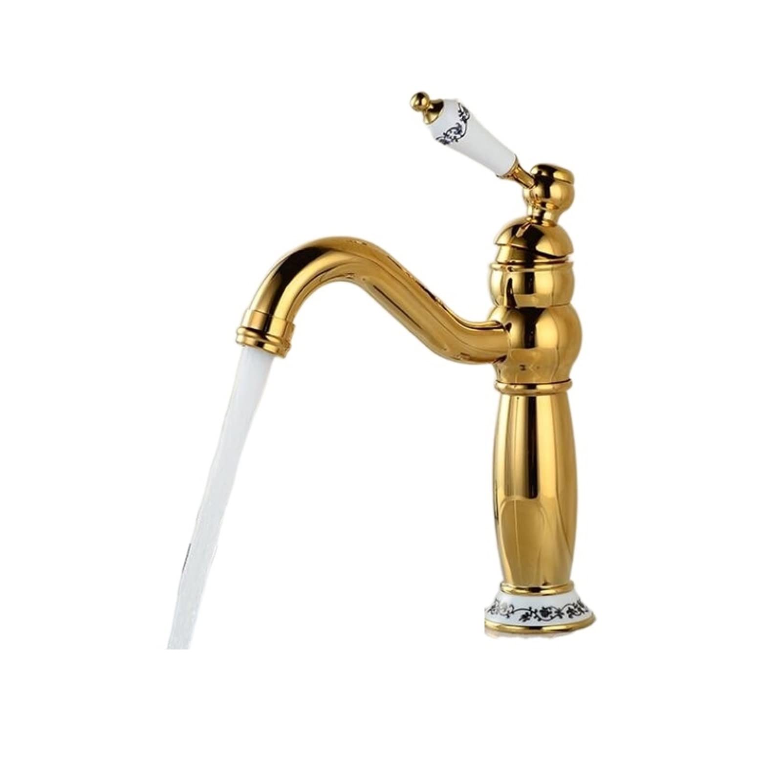 Grifos de cuenca Gold/antiguo bronce sólido lámpara de baño grifo de lavabo de baño con cerámica de manguito de manguito de manguito de lavado de lavado de lavado con toque wc (oro corto) LWX