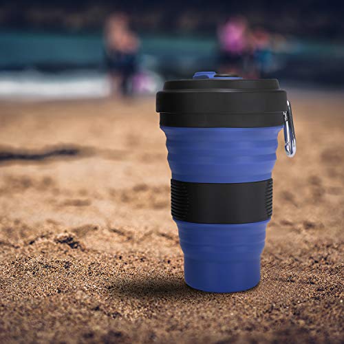 Darunaxy Collapsible Travel Cup - 1 Pack Silicone Folding Camping Cup Sport Bottle With Lids - Expandable Scald-Proof Drinking Cup - 19 Oz Portable Bottle(Blue) #TOP5