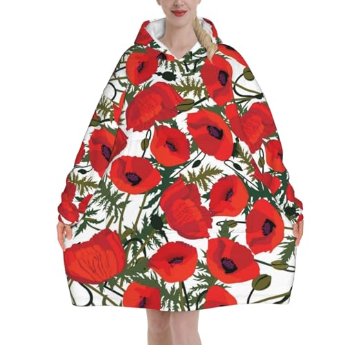 Sweat à capuche couverture en flanelle à motif coquelicot
