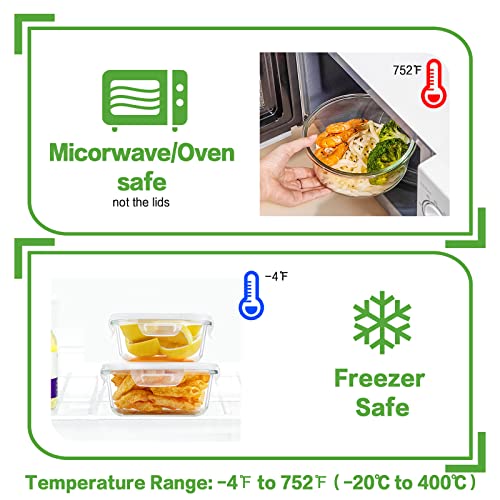 HOMBERKING 12 Sets Glass Food Storage Containers with Lids, Meal Prep Containers, Airtight Bento Boxes, BPA Free & Leak Proof, Pantry Kitchen Storage(12 lids & 12 Containers) - White