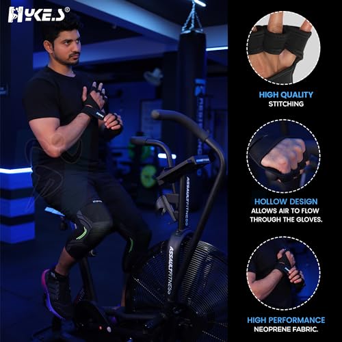 Image of Hykes Gym Gloves - Weight Lifting Hand Grips with Wrist Wrap Support - Workout, Excercise, Fitness, Training, Powerlifting - Men and Women (Large, Neoprene, Black)