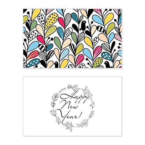 Tarjeta conmemorativa de año nuevo con diseño de hojas de corazón y espacio para dedicatoria