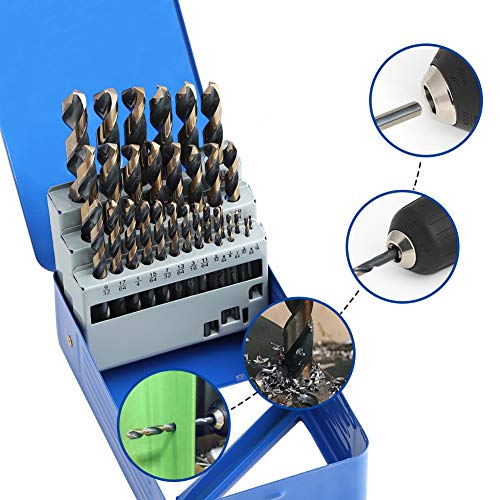 Image of COMOWARE 29-Piece Cobalt Drill Bit Set, High-Speed Steel Black and Gold Finish with 135 Degree Split Point Tip, 1 /16 inch to 1 /2 inch x 64ths Increments