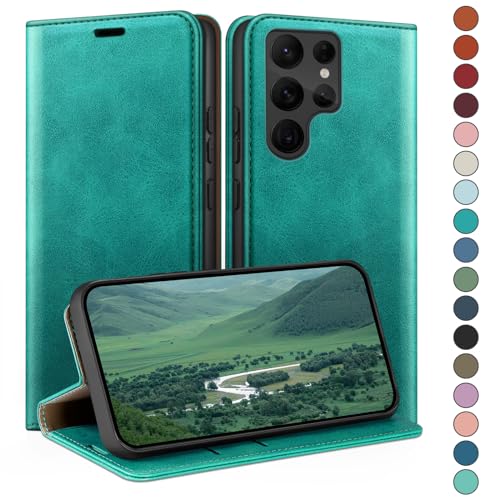 Coque Samsung S24 Ultra cuir étui portefeuille fentes cartes rabat bleu