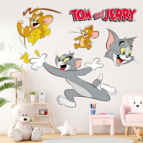 Tom and Jerry Wall Stickers for Kids Room – Cartoon Character Removable Vinyl Decals, Waterproof Cute Wall Art for Bedroom, Nursery, Playroom,...