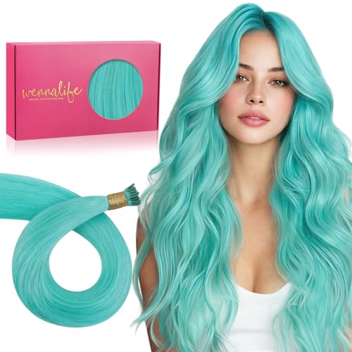 Wennalife WENNALIFE I Tip Hair Extensions Human Hair, 25g 25s 14 inch Teal Green Remy Itip Human Hair Extensions Invisible Itips Straight I Tips Fusion Extensions Real Human Hair sold by Wennalife - Amazon Seller - HK