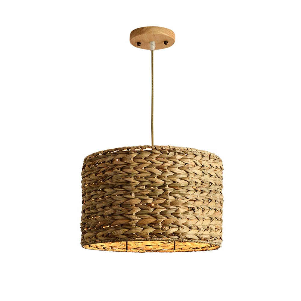 Lumière naturelle abat-jour rond en paille tressée pour salle à manger et café