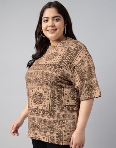 Image of JUNEBERRY 100% Pure Cotton Oversized Baggy Fit Stylish Paisley Bandana Print Half Sleeve Plus Size T-Shirt for Women & Girls (Sizes: 2XL to 5XL)