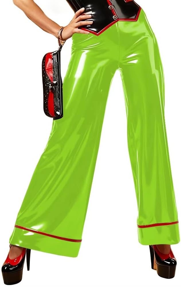 Wide Leg PVC Leather Pants Retro High Waist Loose Trouses Ladies Office Club Leggings