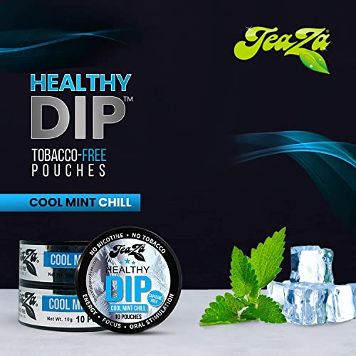 Teaza Herbal Energy Sampler Pack, Healthy Dip Pouches Smokeless Alternative Snuff, Chewing Dipping Tobacco Alternative Nicotine Free Dip - Cool Mint Chill, Cherry Chill, Wintergreen, Tropical (4 Pack) #TOP3